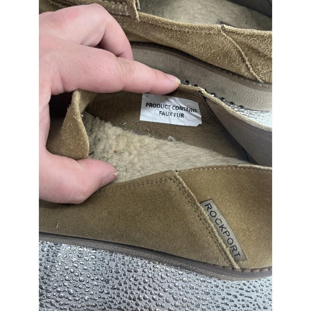 Rockport Men's‎ 9.5 W Beige Nubuck Axelrod Crush Back Loafer Shoe Faux Sherpa